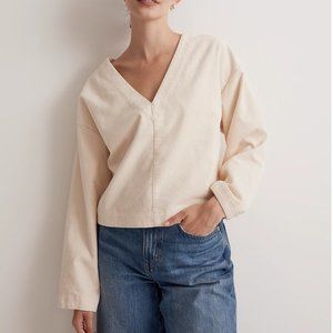 New Madewell Waffle-Knit Relaxed V-Neck Top